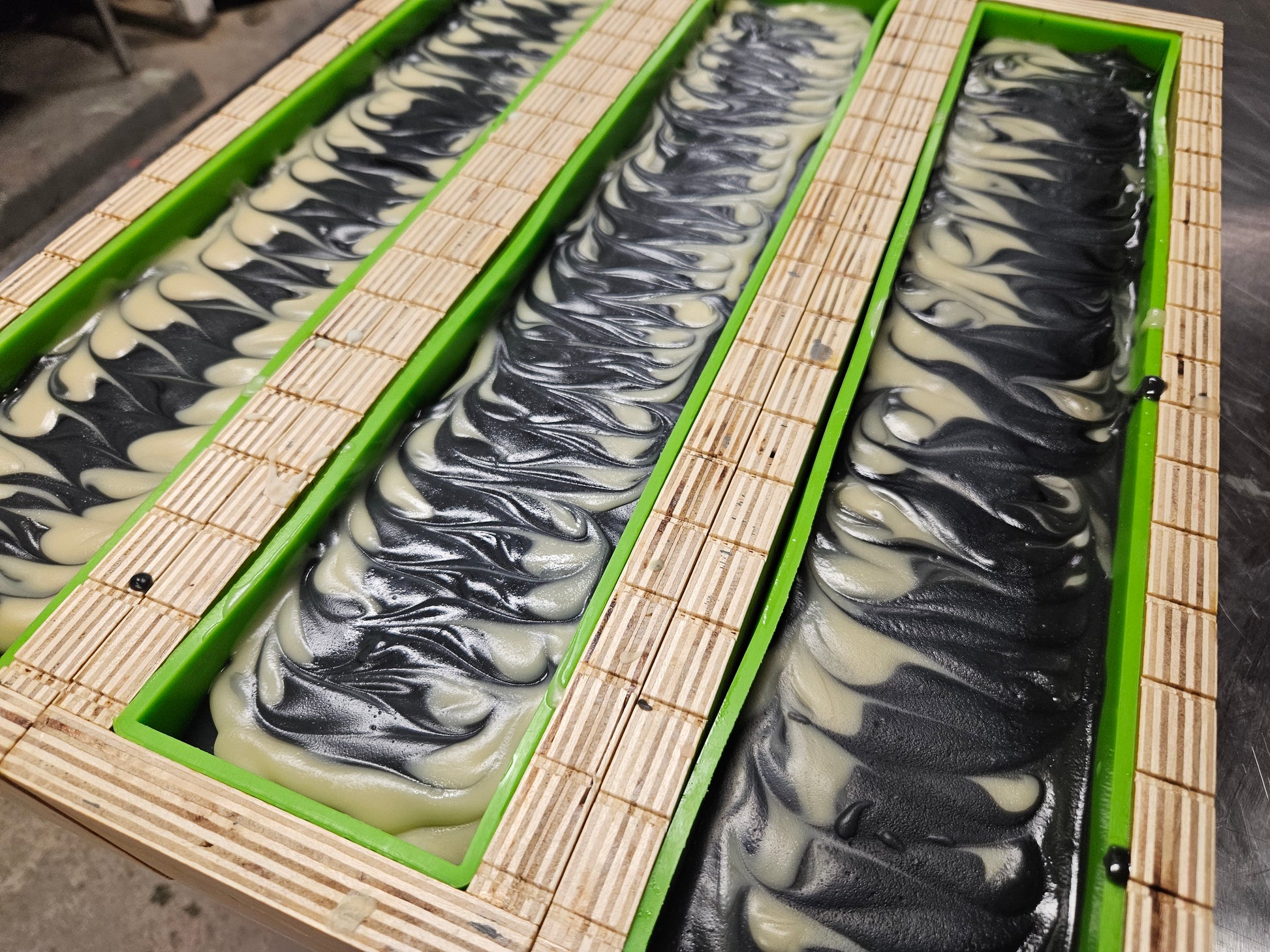 Charcoal Cleanse soap loaf in molds