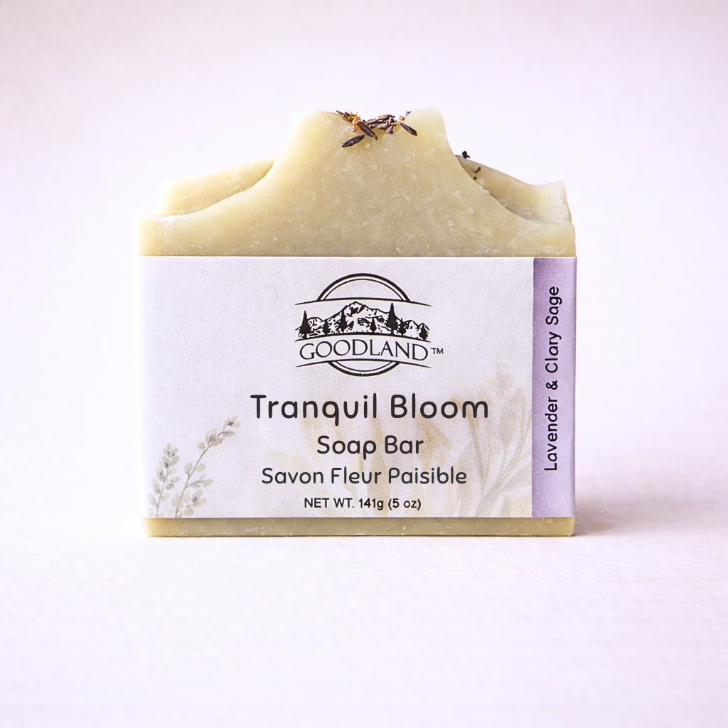 Goodland Tranquil Bloom soap bar on a white background
