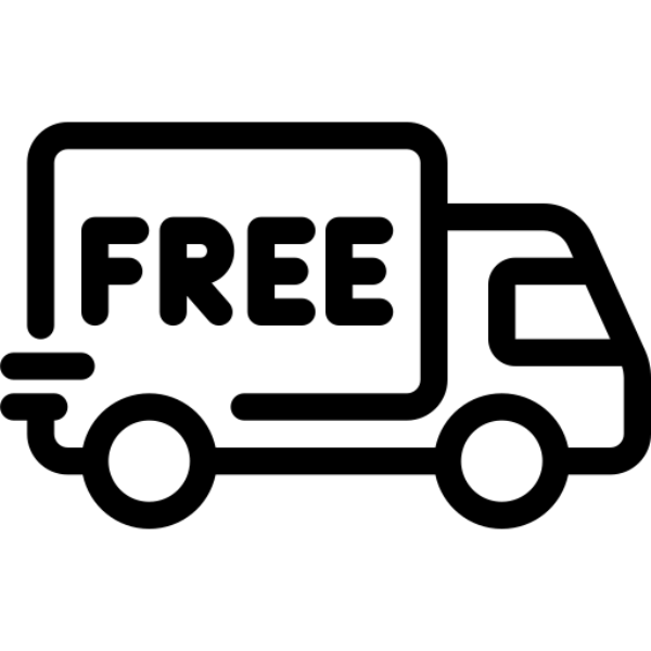 Black outline of a delivery truck with 'FREE' text on a white background