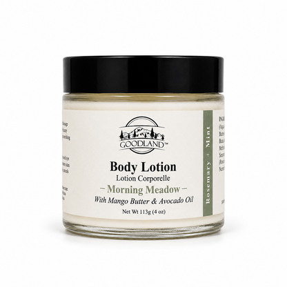 Goodland morning meadow lotion jar on white background