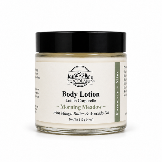 Goodland morning meadow lotion jar on white background