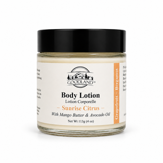 Goodland sunrise citrus lotion jar on white background