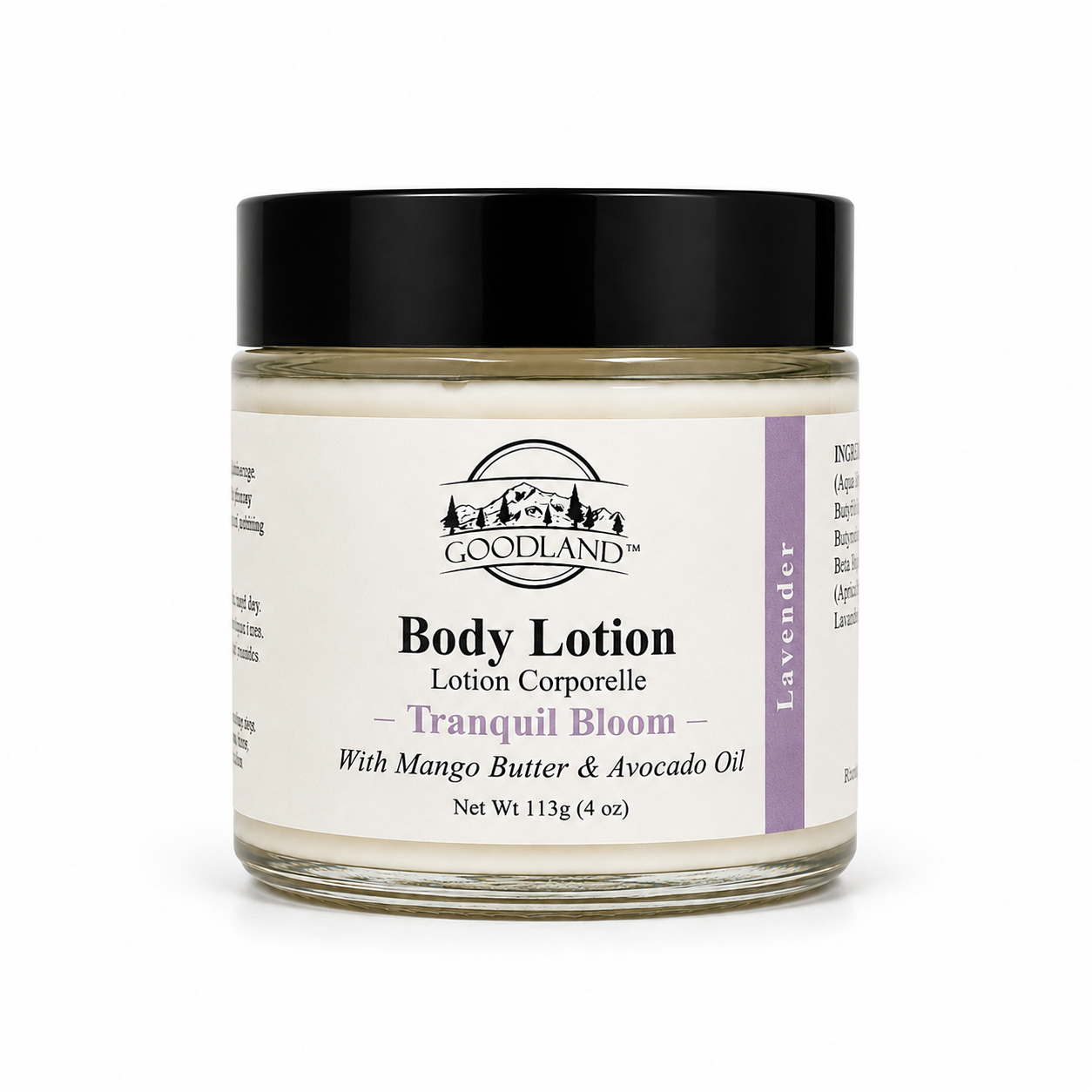 Goodland tranquil bloom lotion jar on white background