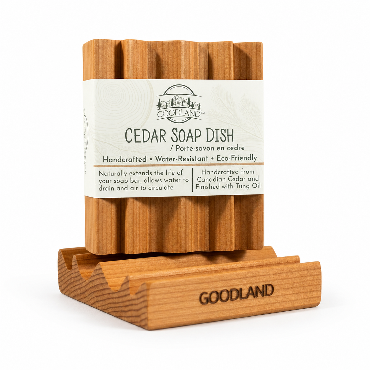 Goodland cedar soap dishes on white background