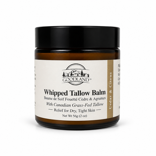 Goodland Cedar Citrus Whipped Tallow Balm jar on a white background
