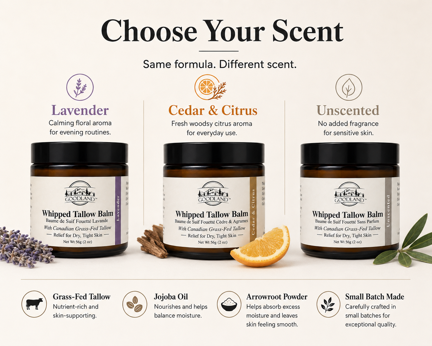 Goodland whipped tallow balm scent options