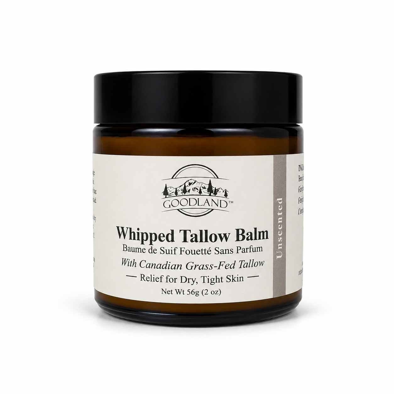 Goodland Unscented Whipped Tallow Balm jar on a white background